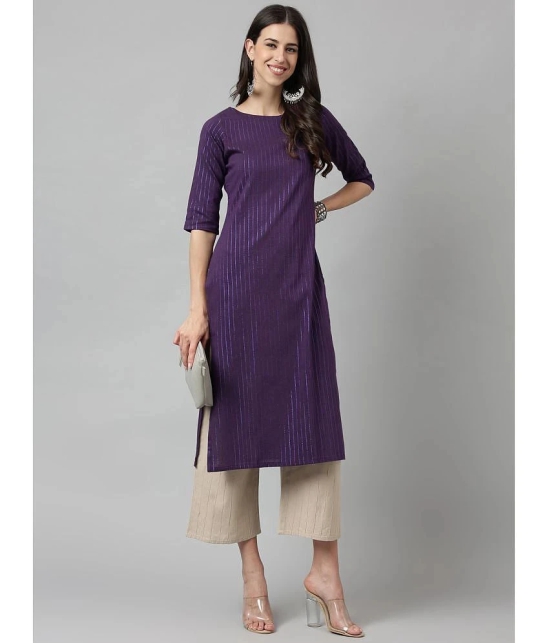 Hritika Cotton Blend Striped Straight Womens Kurti - Purple ( Pack of 1 ) - None