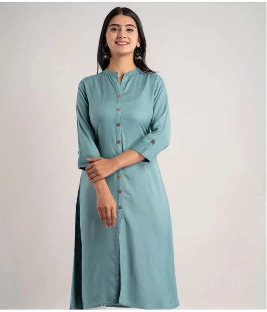 MAUKA - Turquoise Rayon Womens Front Slit Kurti ( Pack of 1 ) - None