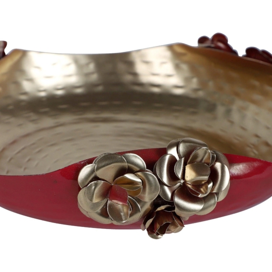 Red & Gold Hammered Rose Urli Set of 2-Gold