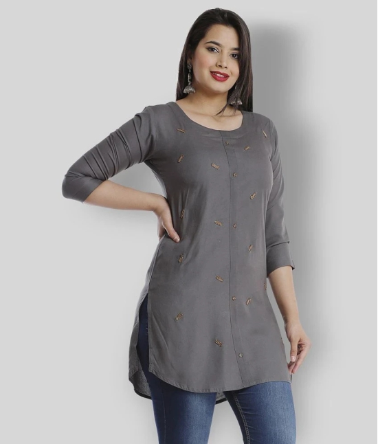 HIGHLIGHT FASHION EXPORT - Dark Grey Viscose Womens Straight Kurti ( Pack of 1 ) - S