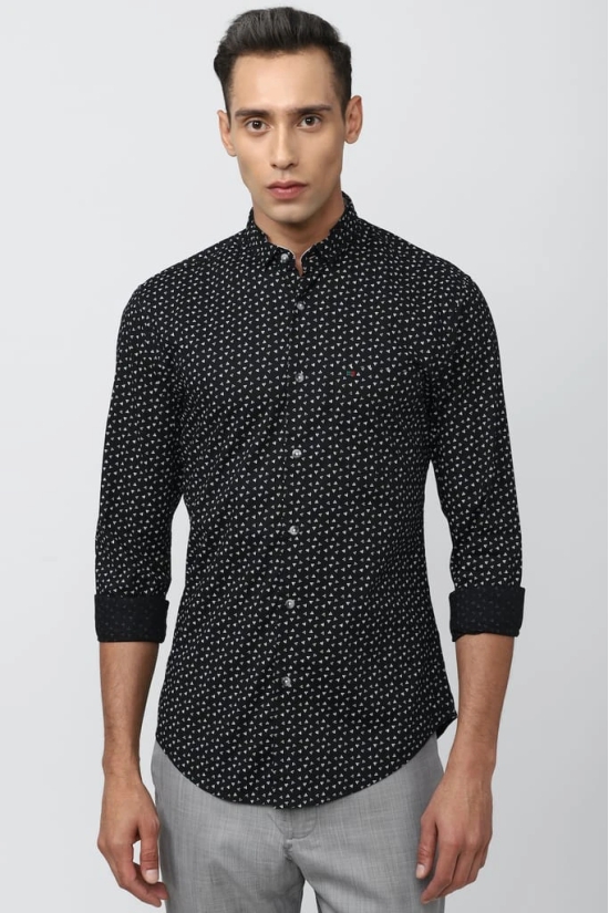 Men Black Super Slim Fit Print Full Sleeves Casual Shirt