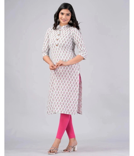 MAUKA Cotton Printed Straight Womens Kurti - White ( Pack of 1 ) - None