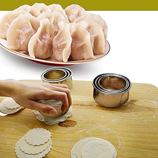 Dumpling Skin Cutter, Cookie Cutters, Stainless Steel Ravioli Cutter Ravioli Mold, Biscuit Plain Edge Round Ravioli Maker Stamp Diameter 6cm 7cm 8cm (3PCS)