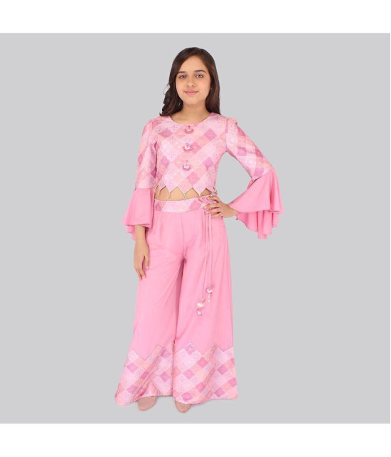 Cutecumber - Pink Silk Girls Kurti With Palazzo ( Pack of 1 ) - None