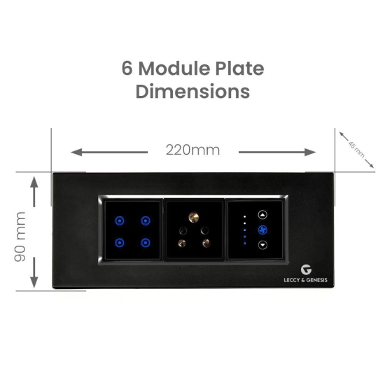 L&G 6 Modular Smart Switch Board| WiFi Smart Touch Switch | German Technology meets Indian Standards (Size: 6M- 220 x 90 x 45 mm)-Grey / 16Amp / Plastic