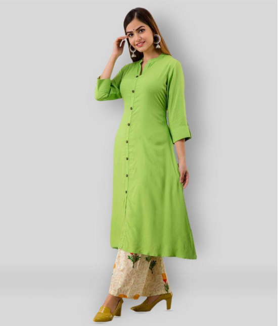 MAUKA - Green Rayon Womens Front Slit Kurti ( Pack of 1 ) - M