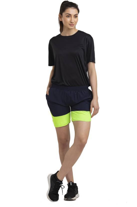 Solid Women Black Regular Shorts, Running Shorts, Gym Shorts