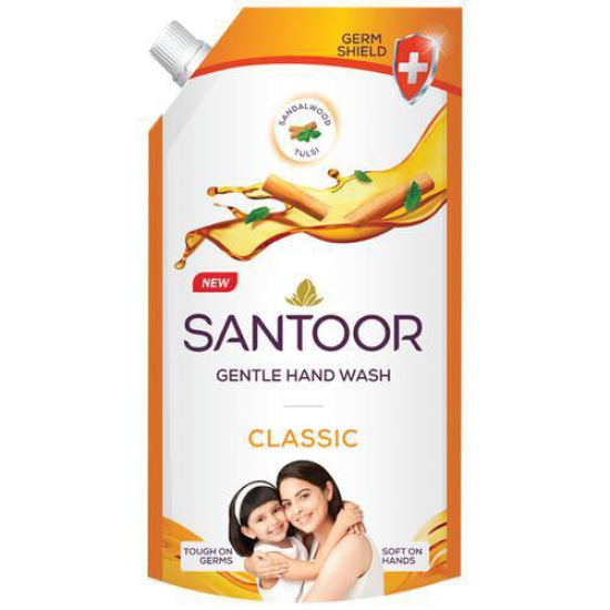 Santoor Gentle Handwash - Classic, with natural goodness of Sandalwood & Tulsi, 750 ml