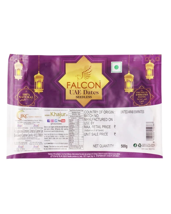 Falcon UAE Seedless Dates 1 Kg, (500g*2) Pack of 2