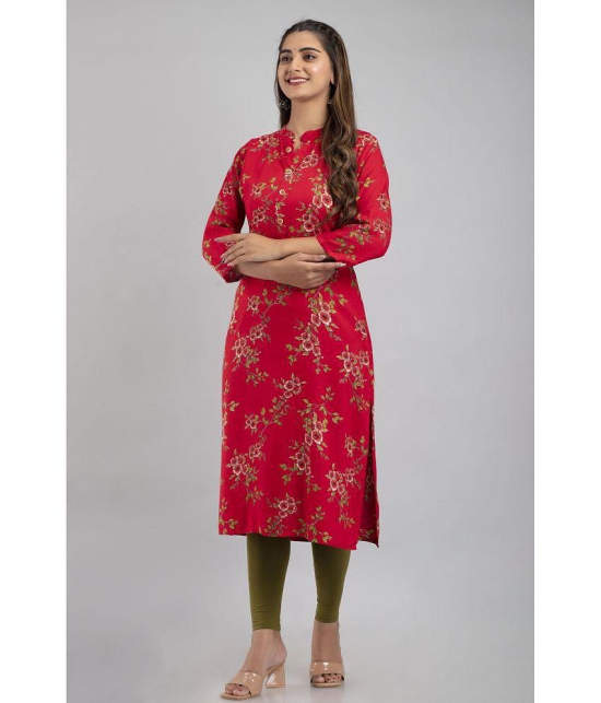 MAUKA - Red Rayon Women's Straight Kurti ( Pack of 1 ) - None