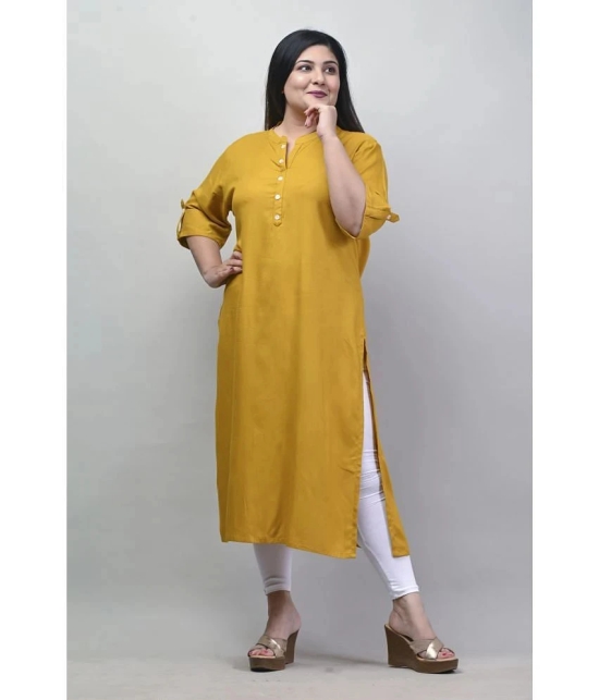 Swasti Cotton Blend Printed Straight Womens Kurti - Mustard ( Pack of 1 ) - None