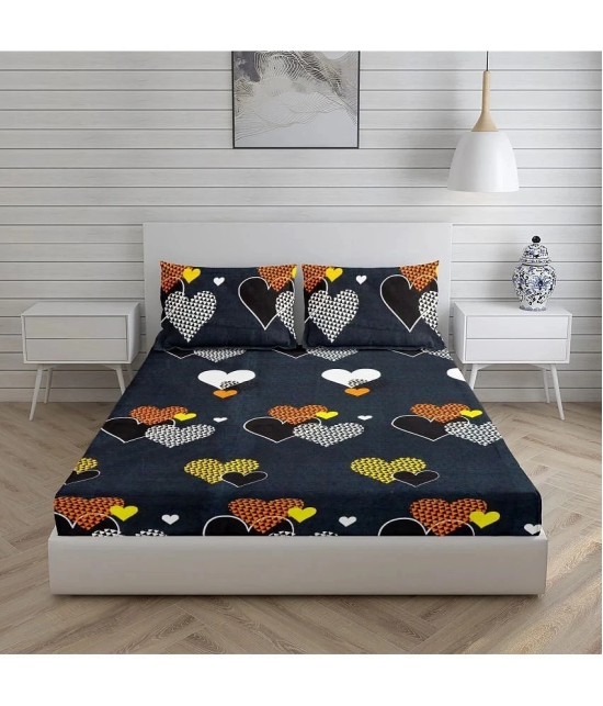 CTF Bedding Microfiber Abstract Double Bedsheet with 2 Pillow Covers - Black - Black