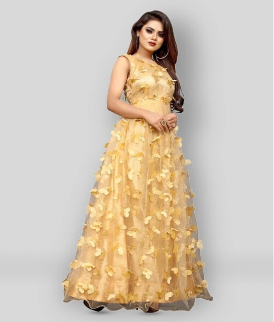 Apnisha - Gold Flared Net Womens Stitched Ethnic Gown ( Pack of 1 ) - Free Size