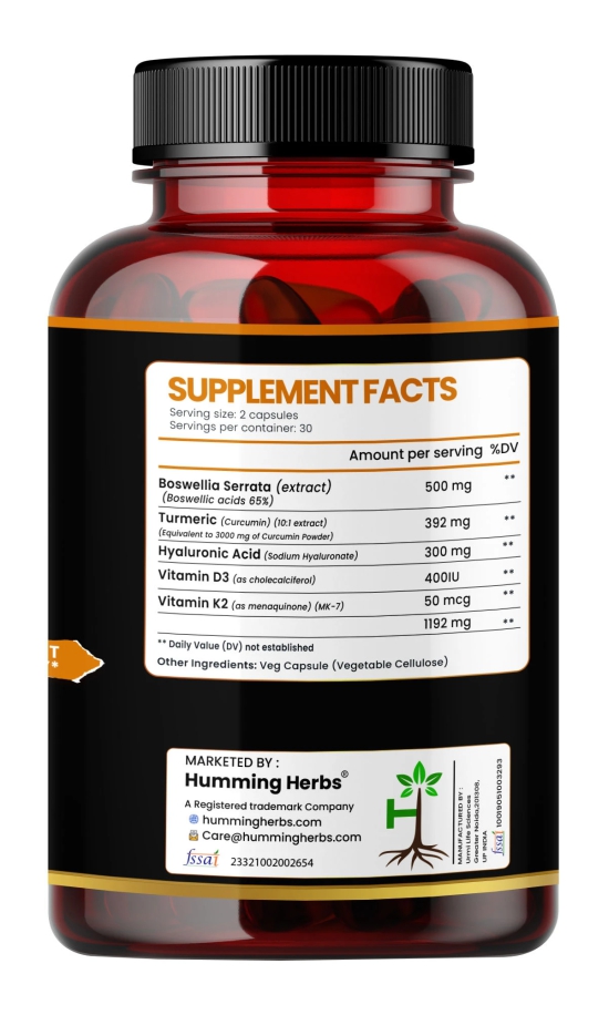 Humming Herbs Boswellia Serrata Supplement - High Potency Joint Support, Enhanced Mobility & Fortify The Immune System Support - Pack of 2