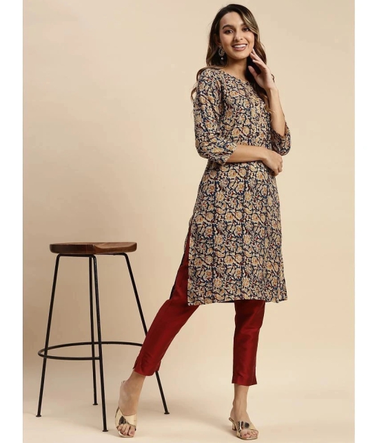 Rangita Women 100% Rayon Navy Floral Printed Knee Length Straight Kurti - None