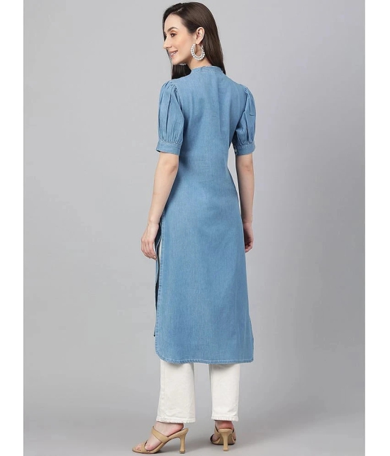 Janasya - Light Blue Denim Womens Straight Kurti ( Pack of 1 ) - None