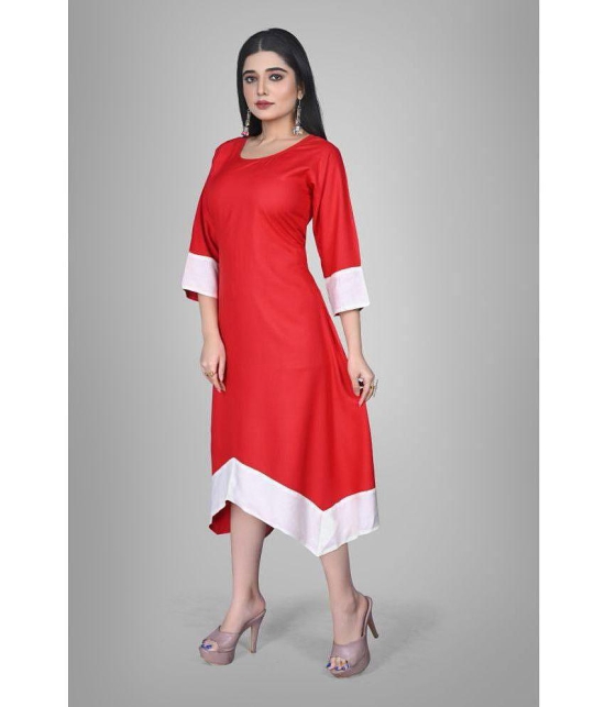 Kapadia - Red Rayon Women''s Asymmetrical Kurti ( Pack of 1 ) - None