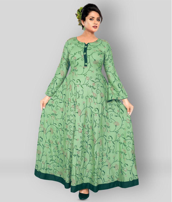 haya fashion - Green Rayon Women's Flared Kurti - M