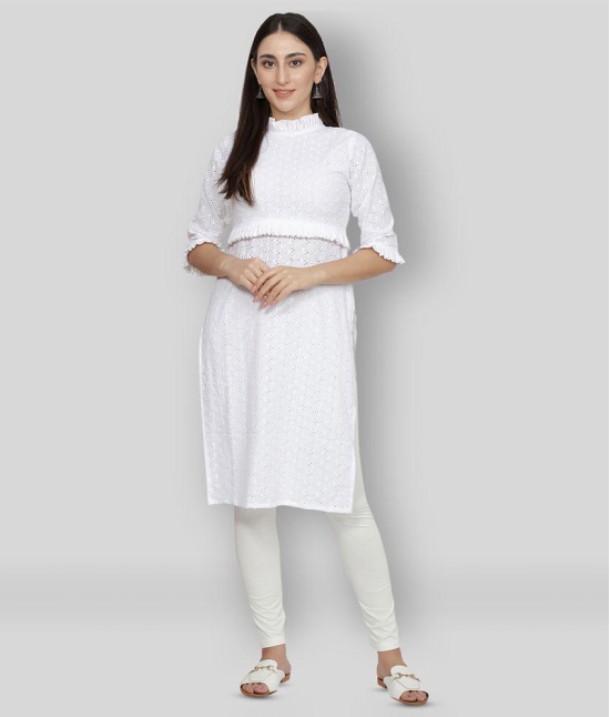 NUEVOSDAMAS - White Cotton Blend Womens Straight Kurti - L