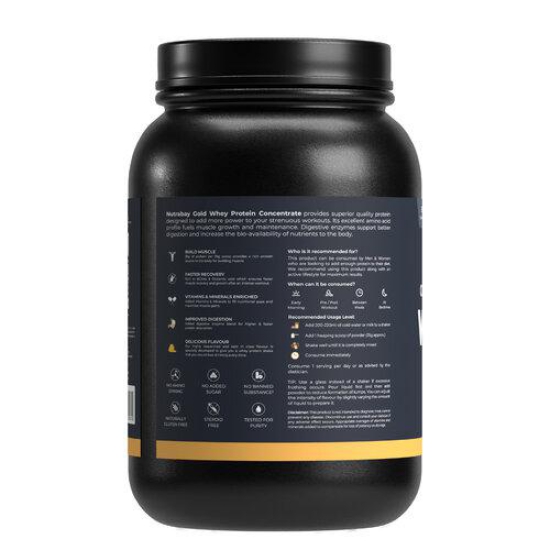 Nutrabay Gold 100% Whey Protein Concentrate with Digestive Enzymes & Vitamin Minerals, 25g Protein | Protein Powder for Muscle Support & Recovery - Mango, 1 kg