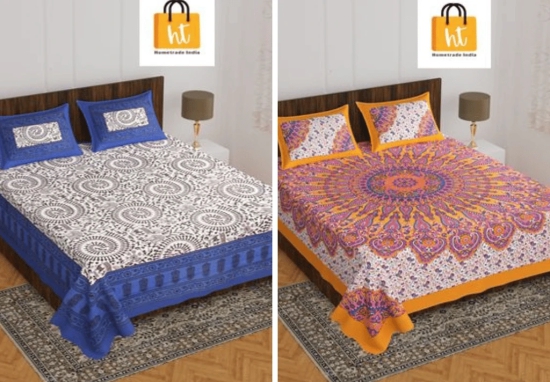 Bedsheet Adda-Combo Queen Size (90*100inches)-Jaipuri Double Bedsheet With 2 Matching Pillow Covers-RJ-14-COM-290