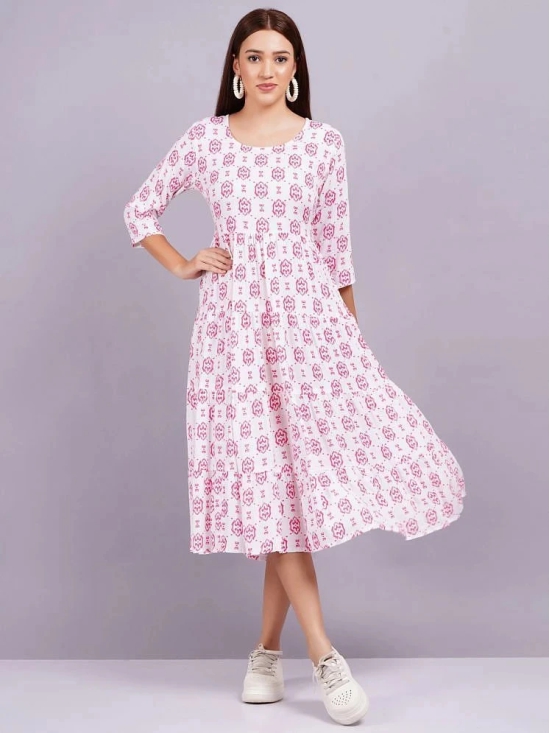 HIGHLIGHT FASHION EXPORT Rayon Printed Midi Womens Fit & Flare Dress - Pink ( Pack of 1 ) - None