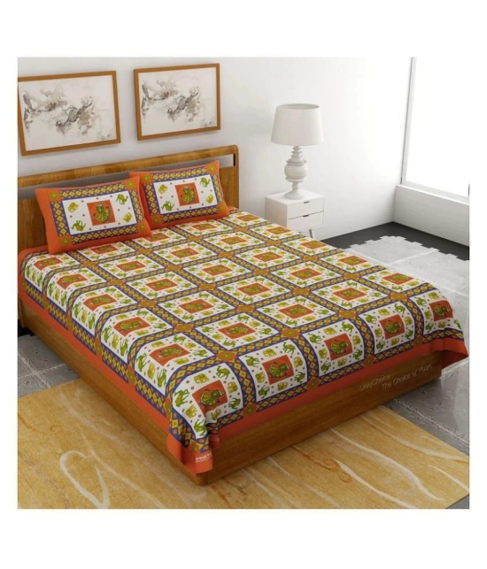 Uniqchoice Cotton Double Bedsheet with 2 Pillow Covers - Orange