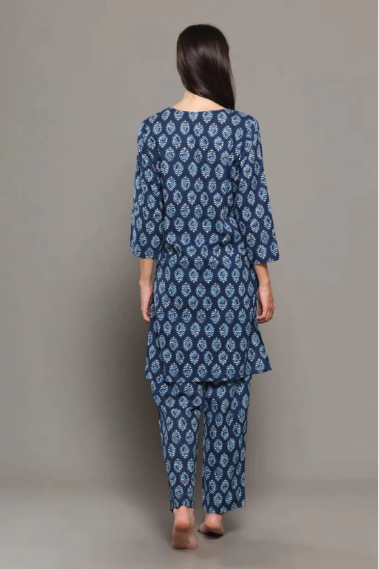 BREATHABLES Women Cotton Printed Loungewear Kurta and Pants Co-ord Set 3/4 Sleeve  V Neck Comfort Loose Fit (Night Wear | Co-ord set | Lounge Wear Set)