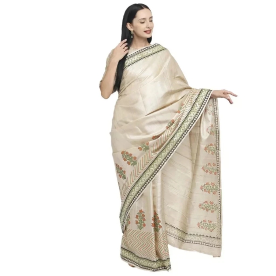 Tisser Kosa (Tussar) Silk Saree With Handblock Print /6.5 Meter