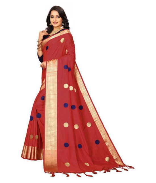 offline selection - Red Silk Blend Saree With Blouse Piece (Pack of 1)