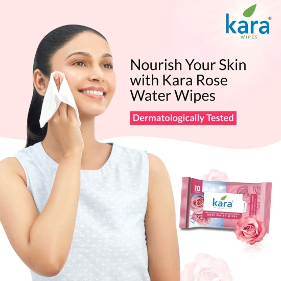 Kara Rose Water Refreshing Facial Wipes Pack of 12  (10 Pulls)