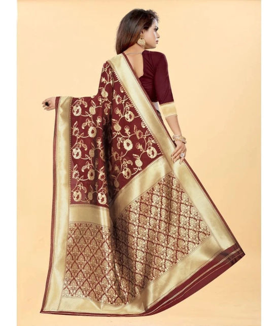 Gazal Fashions - Maroon Banarasi Silk Saree With Blouse Piece ( Pack of 1 ) - Maroon