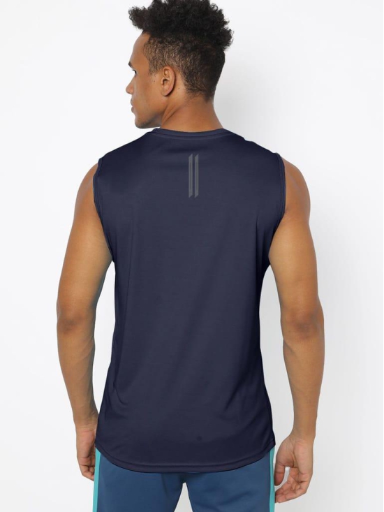 Men Dark Navy Textured Sleeveless Sports T-shirt