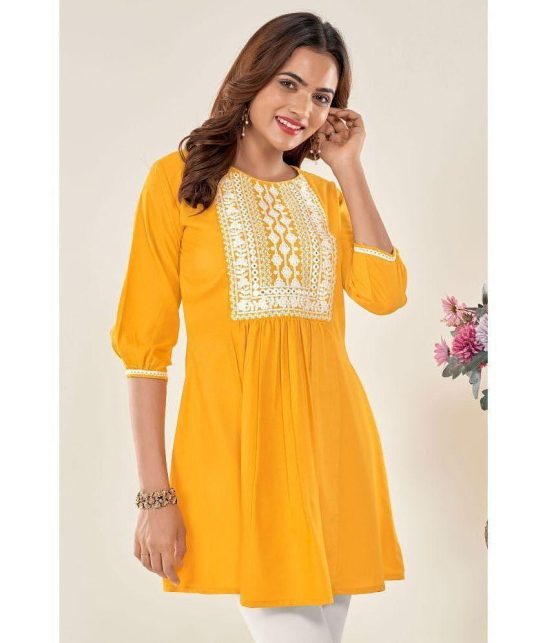 Glomee - Yellow Viscose Women's Tunic ( Pack of 1 ) - None