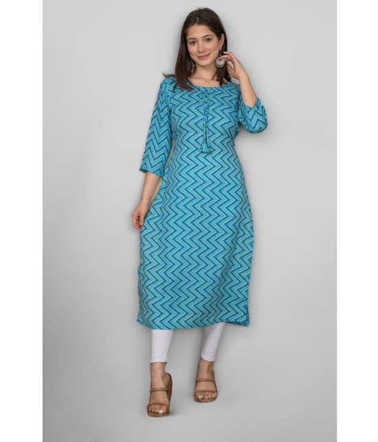 Estela - Turquoise Cotton Women''s Straight Kurti ( Pack of 1 ) - None