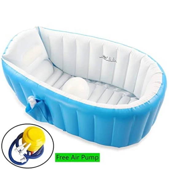 KATHIYAWADI Inflatable Baby Bath tub for Kids with Air Pump, Soft Cushion Central Seat, Foldable Shower Basin | Mini Air Swimming Pool for Kids | Baby Bath Tub for Baby Kids 6 to 36 Months