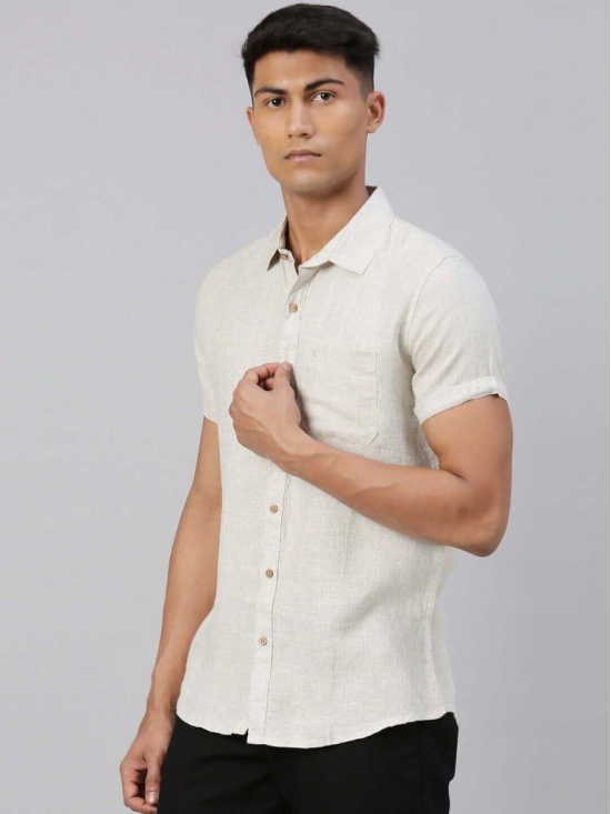 Men Beige Hemp Casual Half Sleeve Shirt