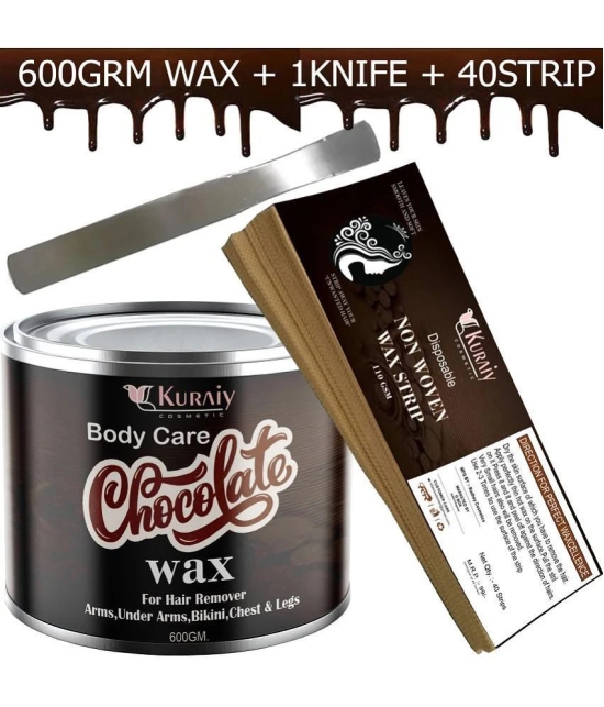 KURAIY Chocolate Wax for Smooth Hair Removal 600gm chocolate extracts+40 Wax Strips +1 Steel Knife