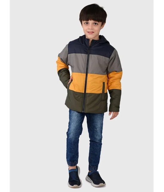 UrbanMark Junior Boys Color Blocked Full Sleeves Puffer Heavy Winter Jacket With Hood - Multicolor - None