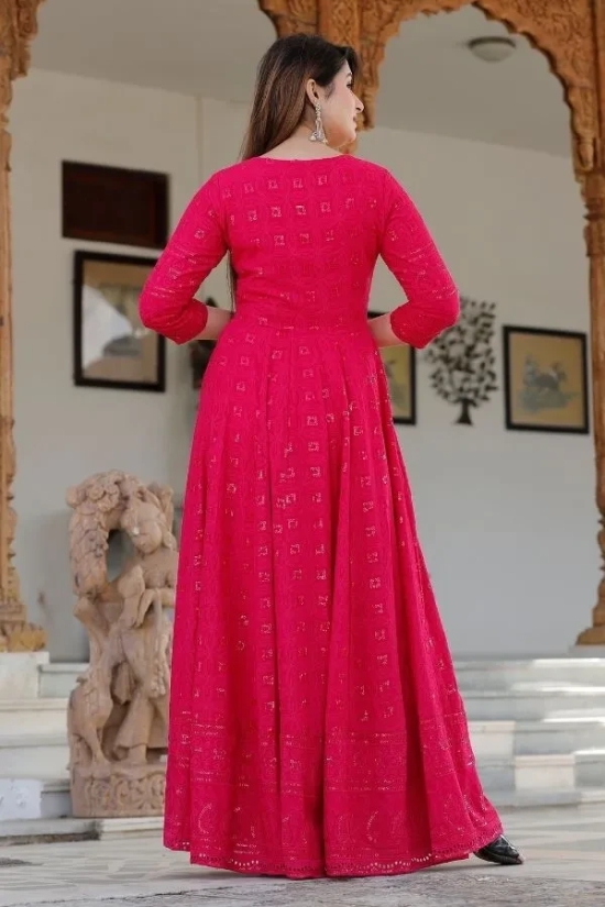 Pink Chikankari Anarkali Suit Set Pink L