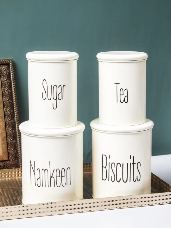 Tea & Sugar Jar (Each 900 Ml) +  Biscuits & Namkeen Jar (Each 1700 Ml) - White, Set Of 4