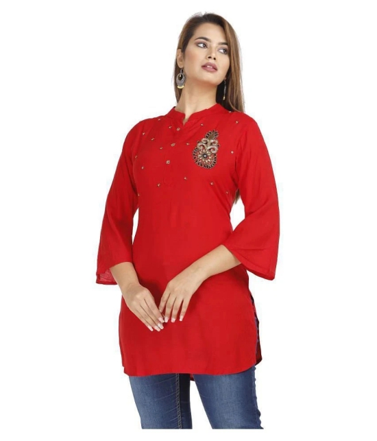 HIGHLIGHT FASHION EXPORT - Red Rayon Womens Straight Kurti ( Pack of 1 ) - L