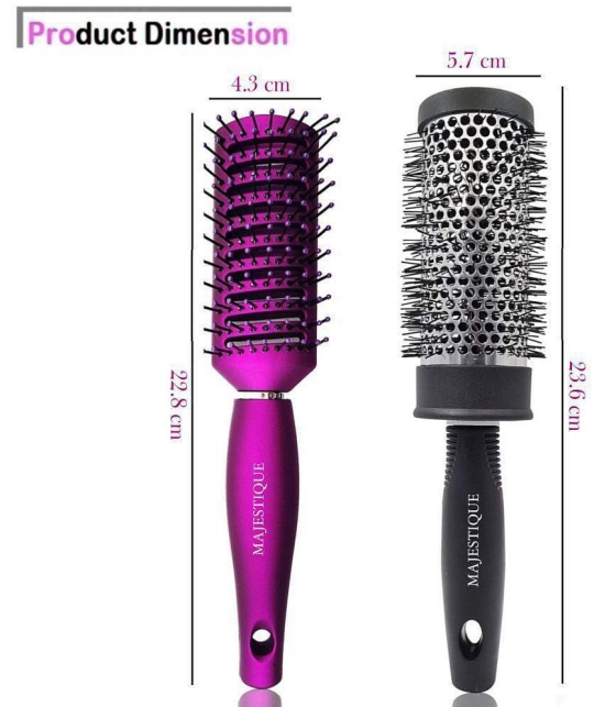 Majestique 2Pcs Professional Round Brush For Blow Drying And Vent Blow Brush Medium (Purple/ Black)