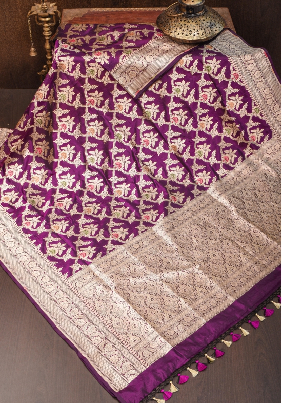 Purple Exquisite Banarasi Meenakari Jaal Katan Saree| SILK MARK CERTIFIED