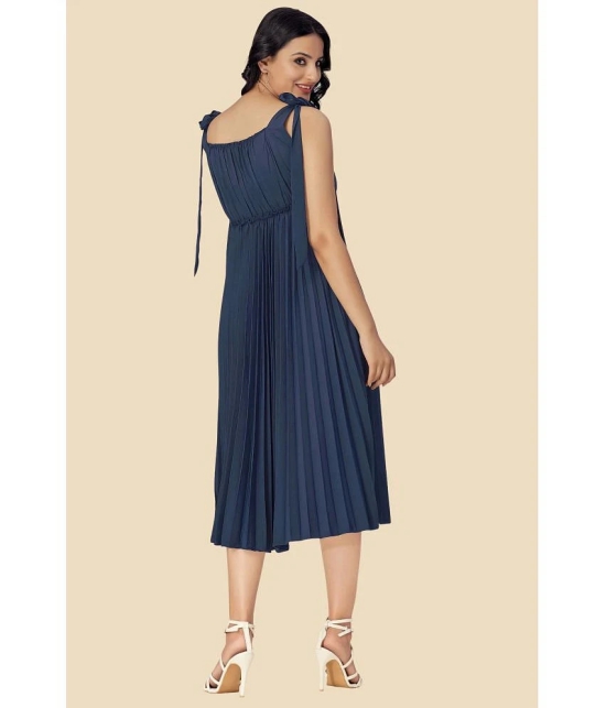 Glomee Crepe Solid Midi Womens Fit & Flare Dress - Blue ( Pack of 1 ) - None