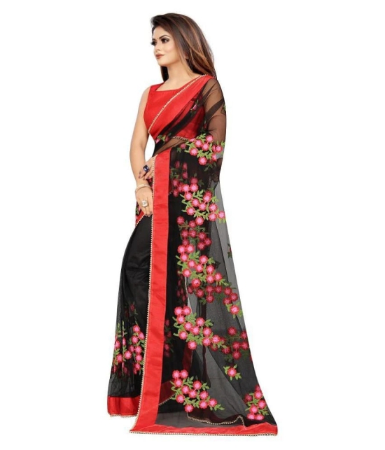 Gazal Fashions - Black Net Saree With Blouse Piece (Pack of 1)