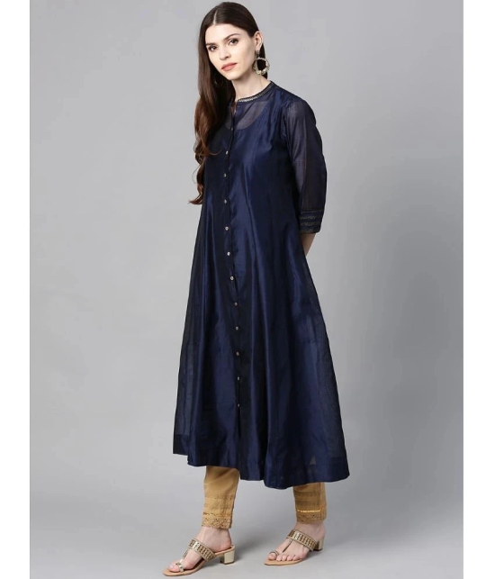 Juniper Chanderi Solid Anarkali Womens Kurti - Indigo ( Pack of 1 ) - None