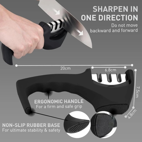 Manual Knife Sharpener 3 Stage Sharpening Tool for Ceramic Knife and Steel Knives Easy Manual Sharpening Handle Knife Sharpener Tool