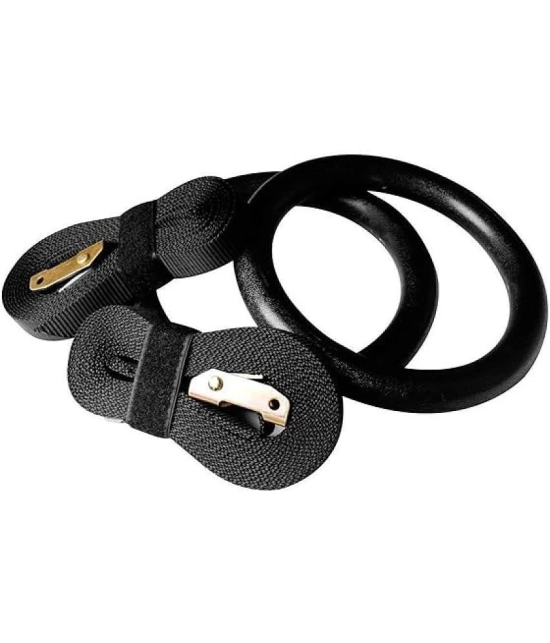 Gymnastic Rings with Adjustable Straps, Steel Buckles, Perfect for Workout, Strength Training, Pull-Ups & Dips, Pack of 1 - Black