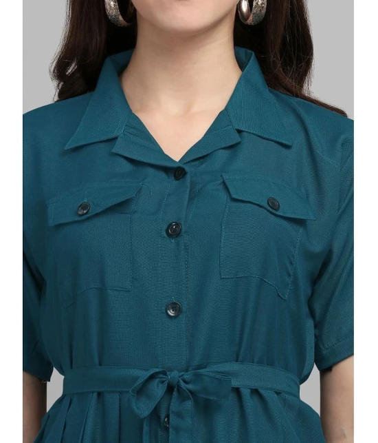 gufrina Rayon Solid Midi Womens Shirt Dress - Teal ( Pack of 1 ) - None